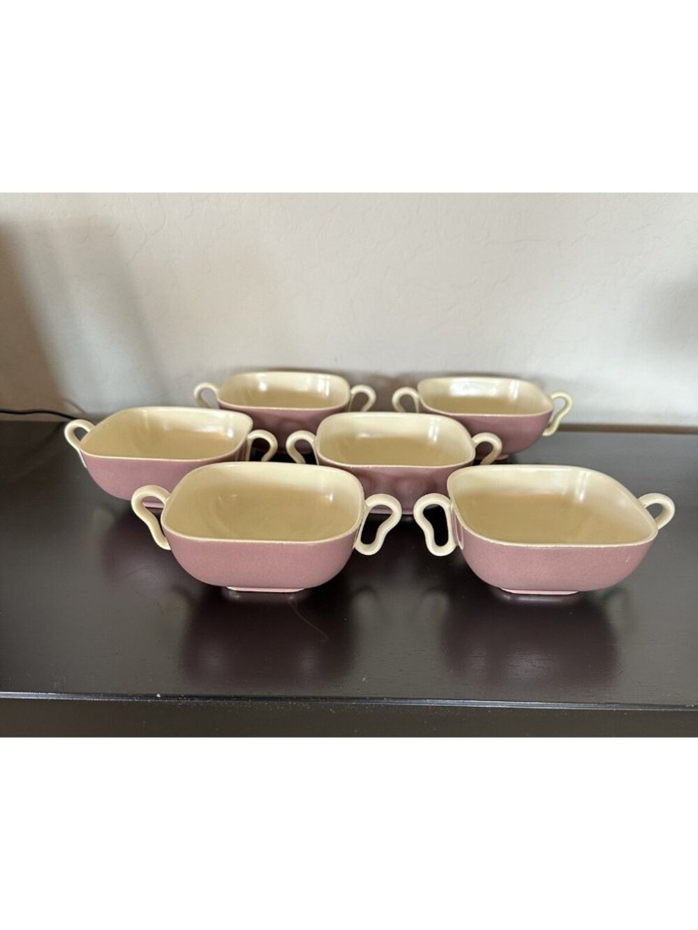 Lot 6 Franciscan Metropolitan Mauve Flat Cream Soup Bowls Art Deco 1940-1957